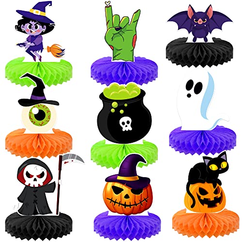 KatchOn Halloween Honeycomb Centerpieces, Pack of 9 - color: Green, Orange & Black