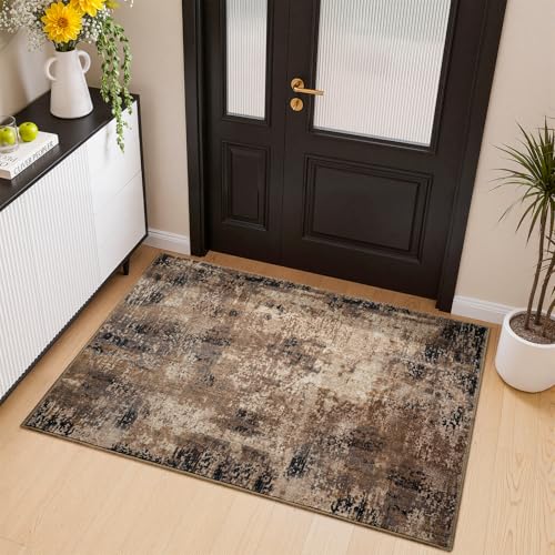 Merelax 2x3 Entryway Door Mat, Washable, Non-Slip, Brown Red, Low Pile Rug - color: Brown Red, size: 2' x 3'(24''x36'')