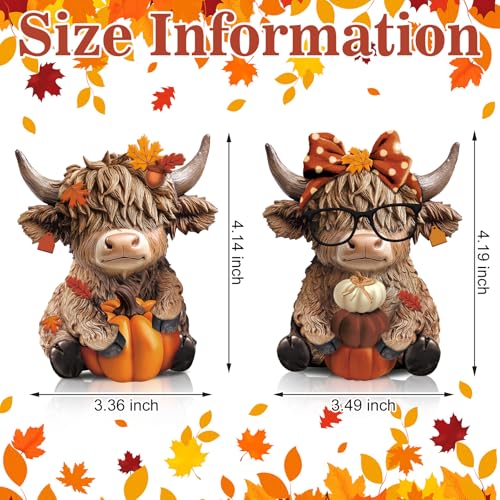 Karenhi 2 Pcs Fall Highland Cow Figurines Resin, Autumn Tabletop Decor - style: Autumn