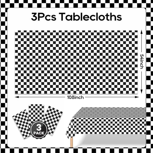 3 Packs Black and White Gingham Tablecloth, 54 x 108 Inch, Disposable Plastic Rectangle Table Cover, Checkered Table Cloth for Picnic, Birthday Party, Event Table Decoration, Party Supplies - color: Black Gingham
