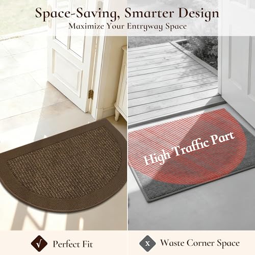 Dirt Trapper Door Mats 17" x 30", Non-Slip & Washable, Brown - color: Brown, size: 17" X 30" (Semicircular)