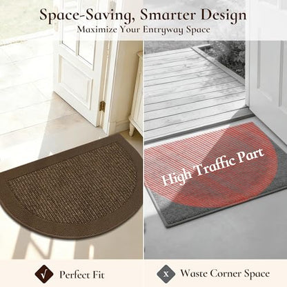 Dirt Trapper Door Mats 17" x 30", Non-Slip & Washable, Brown - color: Brown, size: 17" X 30" (Semicircular)
