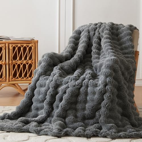 COOVA Soft Bubble Faux Fur Throw Blanket, 50"x60", Cationic Light Grey - color: Cationic Light Grey, size: 50“x60”
