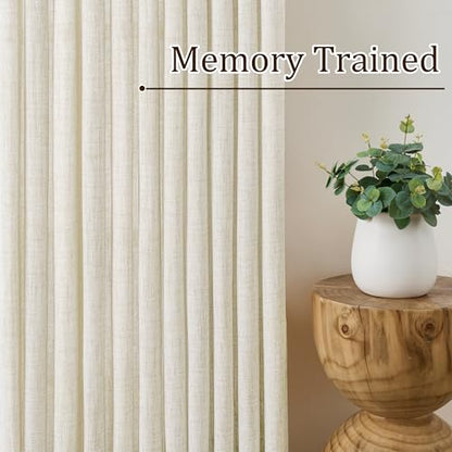 RAIN CITY Natural Pinch Pleated Curtains 63 Inches Long 2 Panels Set, Textured Natural Linen Blend Slub Yarn Sheer Window Drape for Small Windows Bedroom 42 by 63 Inch - color: Natural, size: 42"W x 63"L (Pack of 2)