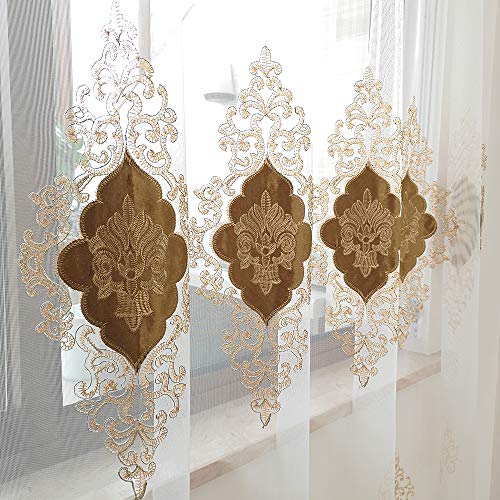 SLOW SOUL 2 Panels European Luxury Curtains Velvet Embroidered Tulle for Living Room Kitchen Bedroom Sheer Curtain with Rod Pocket Coffee 50W X 96L inch - color: Coffee/Rod Pocket, size: 50"W x 96"L (Pack of 2)