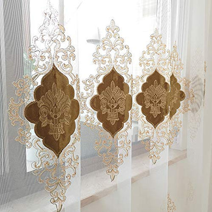 SLOW SOUL 2 Panels European Luxury Curtains Velvet Embroidered Tulle for Living Room Kitchen Bedroom Sheer Curtain with Rod Pocket Coffee 50W X 96L inch - color: Coffee/Rod Pocket, size: 50"W x 96"L (Pack of 2)