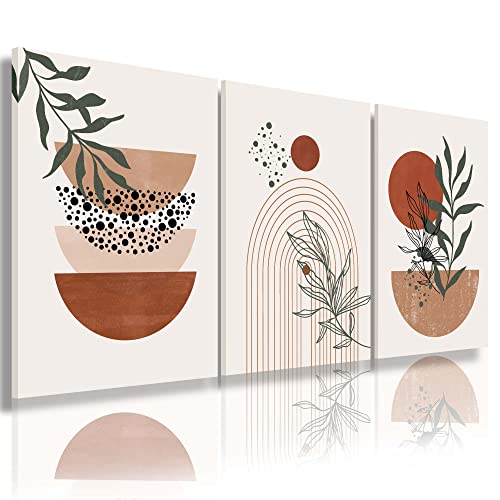 Boho Wall Art Prints, Boho Wall Decor, Abstract Geometric Prints Black Beige Terracotta Minimalist Art, Natural Framed Canvas Prints Artwork For Living Room Bathroom Bedroom Wall Decor - color: Boho Prints-1, size: 12x16inchx3pcs