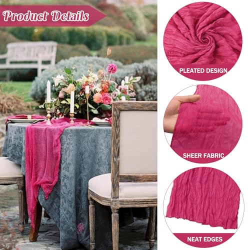 10FT Cheesecloth Table Runner Boho Party Home Decorations - color: Hot Pink, size: 35" x 120"-6 Pack