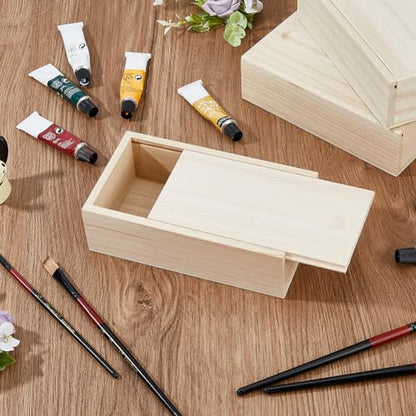 SUPERFINDINGS 6Pcs Wood Box with Slide Lid 6.6x3.7inch Unfinished Wooden Storage Box Small Wooden Box Trinket Storage Box with Slide Top for DIY Crafts Home Decoration Jewelry (Pack of 4) - size: 6.6x3.7inch (Pack of 4)