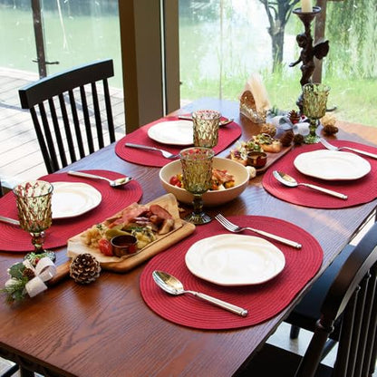 Placemats Set of 6, Woven Oval Braided Dining Table Mats(Red) - color: Red, size: 6 pcs