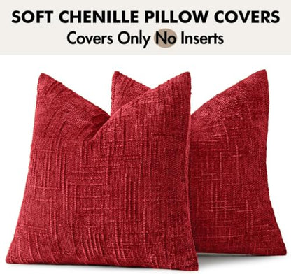 MIULEE Chenille Textured Throw Pillow Covers Red 16x16 Set of 2 - color: Red, size: 16" x 16" (Pack of 2)