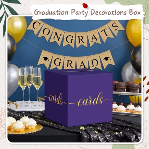Elegant Purple Graduation Card Box, Gold Foil Gift Card Box for Party - color: Z03 Purple and Gold Foil