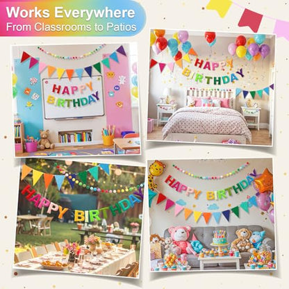 Pre-Strung Felt Happy Birthday Banner Rainbow Garland Set - color: Colorful