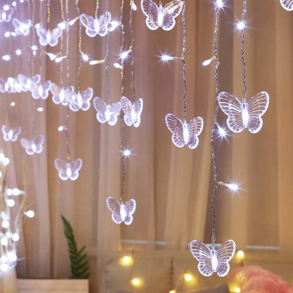 Butterfly Curtain Fairy Lights USB Plug in,120 LED 8 Modes 20FT Firefly Twinkle Icicle String Lights with Remote Timer Waterproof Copper Wire for Bedroom Patio Christmas Wedding Party Dorm(Cool White) - color: Cool White