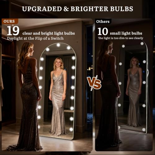 Arched Hollywood Full Length Mirror, 63"x20",Dimmable LED, 3 Color