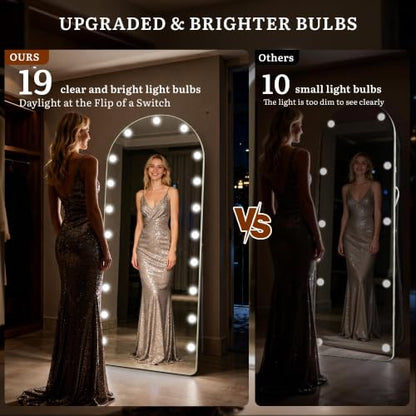 Arched Hollywood Full Length Mirror, 63"x20",Dimmable LED, 3 Color