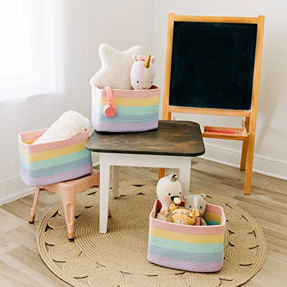 OrganiHaus Rainbow Baskets for Shelves, Set of 3, 15x9x10 - color: Rainbow Pastel