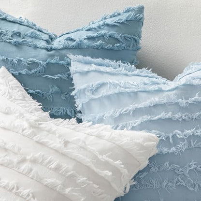 MIULEE Boho Linen Striped Throw Pillow Covers 18x18, Light Blue - color: Light Blue, size: 18" x 18" (Pack of 2)
