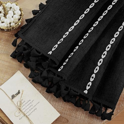 BTTN Small Boho Linen Striped Window Valance Curtain, 52Wx18L, Black - color: Black, size: 52"W x 18"L (Pack of 1)