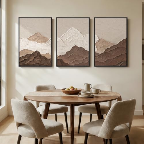 Framed Brown Abstract Mountain Wall Art for Living Room, 3 Piece, 24x36 In - color: Brown White, size: 24" W x 36" H x 3Pcs