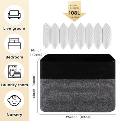 OIAHOMY 108L Extra Large Blanket Basket Dog Toy Basket Grey/Black - color: Grey/Black