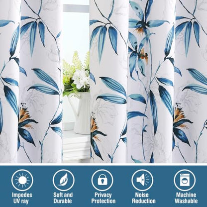 H.VERSAILTEX 100% Blackout Curtains 84 inch Length 2 Panels Set Printed Drapes Thermal Insulated Curtains for Bedroom with Black Liner Sound Proof Curtains, Bella Vista Indigo - color: Bella Vista Indigo, size: 52"W x 84"L (Pack of 2)