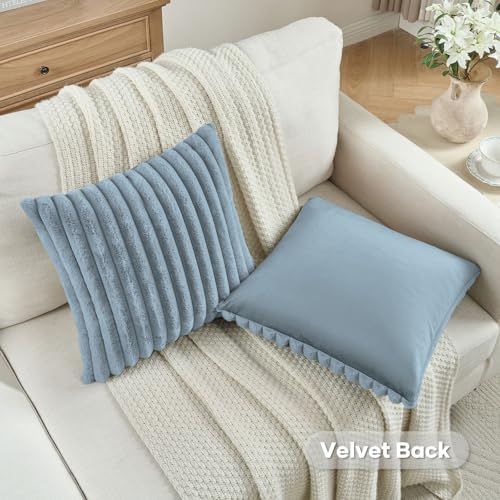 FUTEI Pack of 2 Faux Fur Throw Pillow Covers 20x20 Inch, Dusty Blue - color: Dusty Blue, size: 20" x 20" (Pack of 2)