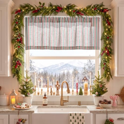 jinchan Linen Boxter Stripe Valances for Window 16 inch,Xmas Green, 1 Panel - color: Boxter Stripe | Xmas Green on Linen, size: 50"W x 16"L (Pack of 1)