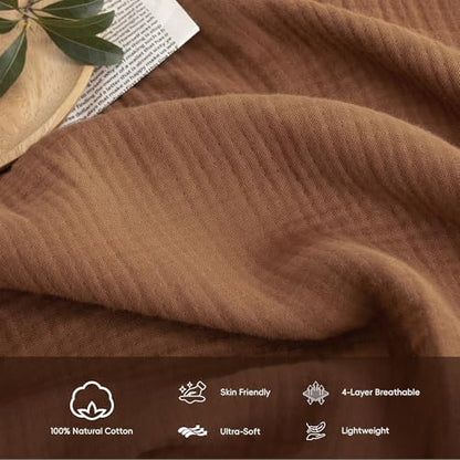 FOSSA Muslin Blanket: 4-Layer 100% Cotton Gauze Blanket with Fringe 98"x98" - color: Dark Orange, size: Oversize Queen(98" × 98")
