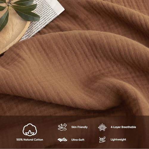 FOSSA Muslin Blanket 4-Layer 100% Cotton Gauze Blanket with Fringe 104"x90" - color: Dark Orange, size: King (104" × 90")