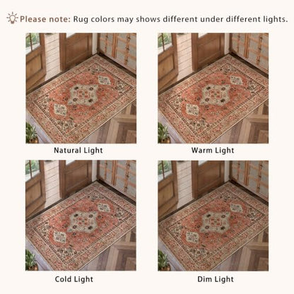 Tangsoo Boho 4x6 Area Rug for Living Room, Washable Non Slip Rug Terracotta - color: Terracotta/Tan, size: 4' X 6' (Rectangular)