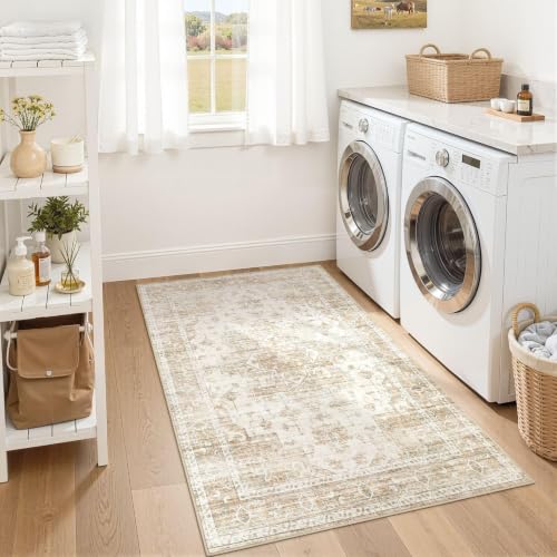 Washable Rugs 3x5: Non Slip Soft Neutral Beige Entry Area Rugs - color: Beige, size: 3' x 5' (Rectangular)