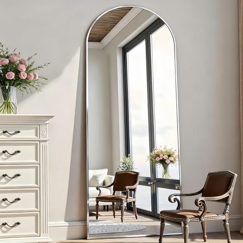 Rowjut Floor Mirror Arched Full Length Mirrors, Mirror Full Length Standing Hanging or Leaning Against Wall, 59"x18" Large Full Body and Wall Mounted Mirror for Bedroom Living Room, Silver - color: Silver, size: 59"L x 18"W
