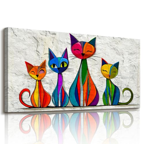imjiayu Abstract Wall Art for Living Room Geometric Cat Paintings 24"x48" - color: Geometric Kitten, size: 48"L x 24"W