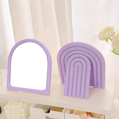 Desk Makeup Mirror,Small Cute Vanity Mirror for Office Cubicle Table,Purple - color: Purple