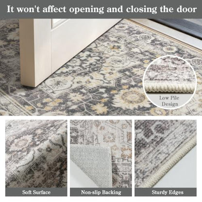 Collive 3'x5' Boho Washable Front Indoor Large Entryway Area Rug - color: Taupe/Multi, size: 36" x 59"