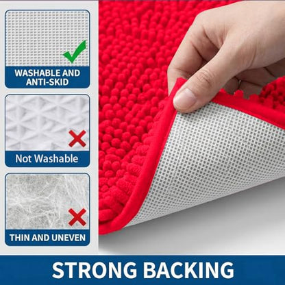 Bathroom Rugs Sets 2 Piece,Super Absorbent Chenille Bath Mats and U-Shaped Toilet Rug,Strong PVC Non Slip Backing,Microfiber Washable Dry Quickly Bath Mats for Bathroom(20"x32"+20"x20"U, Red) - color: Red
