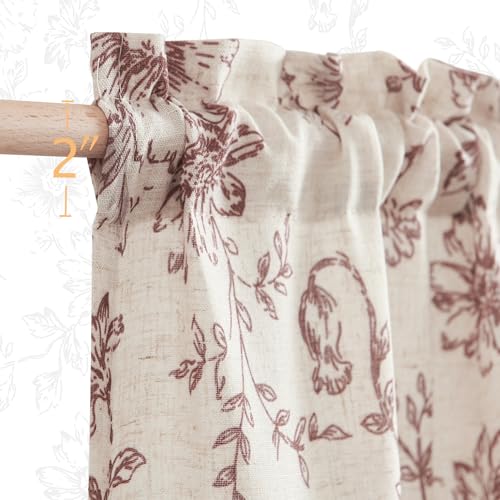jinchan Red Floral Linen Kitchen Tier Curtains and Valance Set 3 Pieces - color: Alice | Red on Linen, size: 26"W x 36"L (Pack of 3)