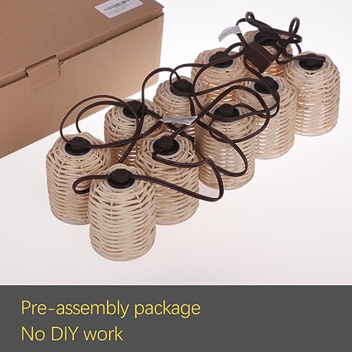 Natural Rattan String Lights, 10 Rustic Raffia Cage, 13 Ft Plug in & Connectable Wicker Lights,White Rattan - color: White Rattan