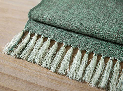 ZeeMart Green Table Runners 72 Inches Long, Burlap Linen Style Rustic Farmhouse Table Runner, Boho Woven Dining Table Runner, 13x72 Inches, Mineral Green - color: Classic Burlap/Mineral Green, size: 72" x 13" (Rectangular)