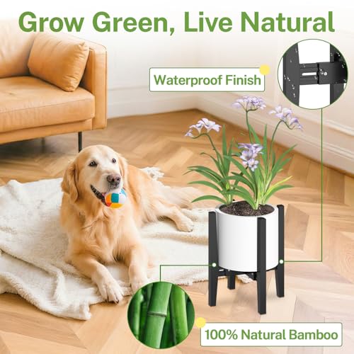 iDavosic.ly Adjustable Bamboo Plant Pot Stand, Fits 8-12 In Planter, Black - color: Bamboo Black, size: 1 Pack