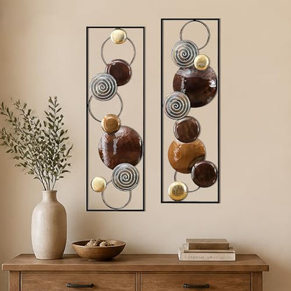 JFUJFU 2 Piece Brown Metal Wall Art for Home Hanging - color: Brown
