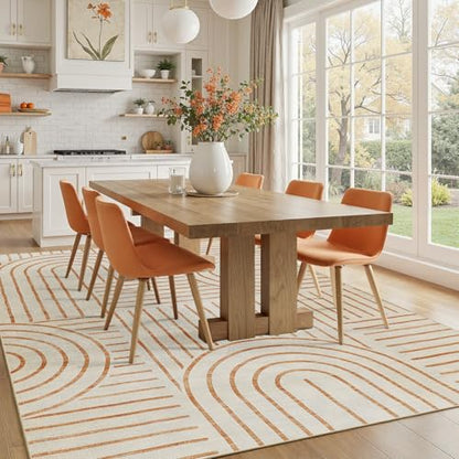 DCX Abstract Washable 4x6 Rug, Non Slip Low Pile Rug, Beige - color: Orange, size: 4' x 6' (Rectangular)