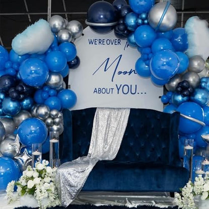 Blue Silver Balloon 12Inch Dark Metallic Blue Silver Confetti Latex Balloon - color: Blue Silver
