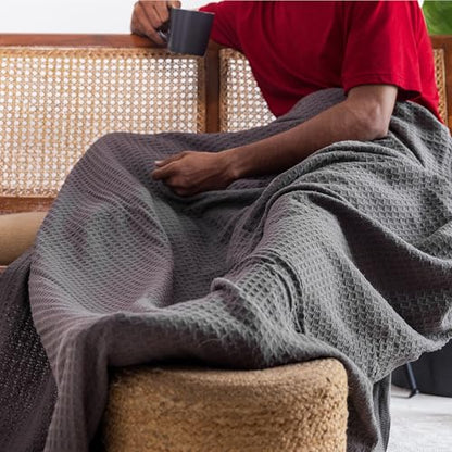 100% Cotton Waffle Weave Blanket for Hot Sleepers, Queen 92" x 90" - color: Charcoal Grey, size: Queen(92"x90")