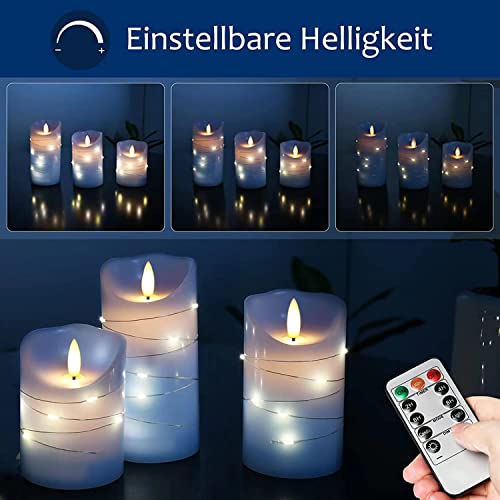 danip Sky Blue LED Flameless Candle with Embedded Starlight String, 3 LED Candles, 11 Key Remote Control, 24 Hour Timer Function, Dancing Flame, True Wax, Battery Powered. (Sky Blue) - color: BlueA#1*3