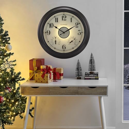 CLXEAST 18 Inch Large Illuminated Outdoor Clocks Waterproof - color: Oil Rubbed Bronze Black