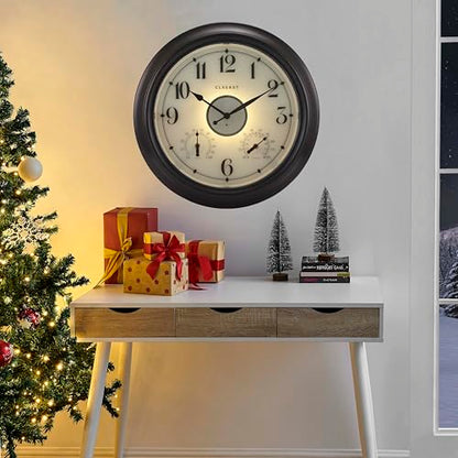 CLXEAST 18 Inch Large Illuminated Outdoor Clocks Waterproof - color: Oil Rubbed Bronze Black