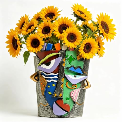Picasso Abstract Face Planters Flower Pots, Handmade Resin Pots for Plants - color: Gray