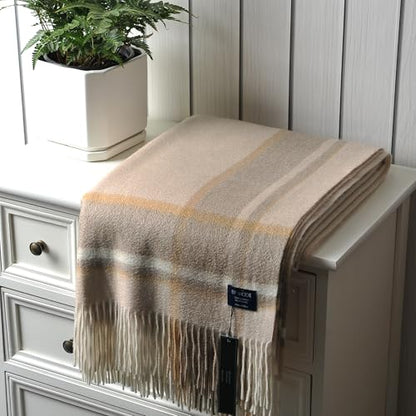 EP Mode 100% Pure Cashmere Throw Blanket for Sofa, Beige Border - color: Beige Border